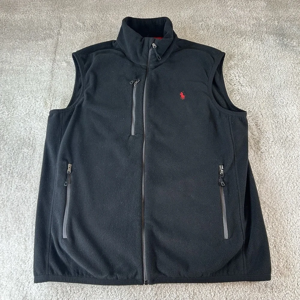 Polo Ralph Lauren Fleece Performance Vest Black Full Zip Preppy Golf Men Size‎ M